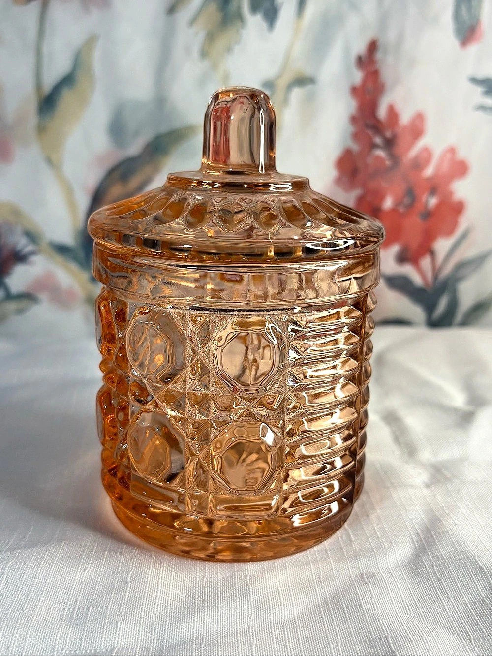 Vintage Pink Depression Glass Jar With Lid